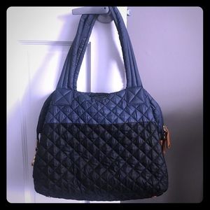 Mz Wallace large blue black color block Sutton bag